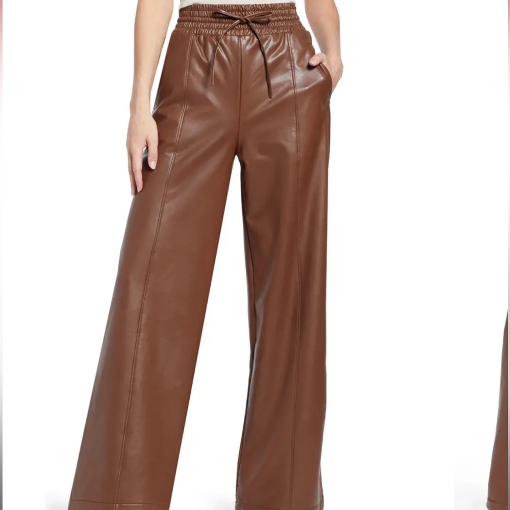 🧡 Open Edit Faux Leather Wide Leg Pants Brown Pinecone